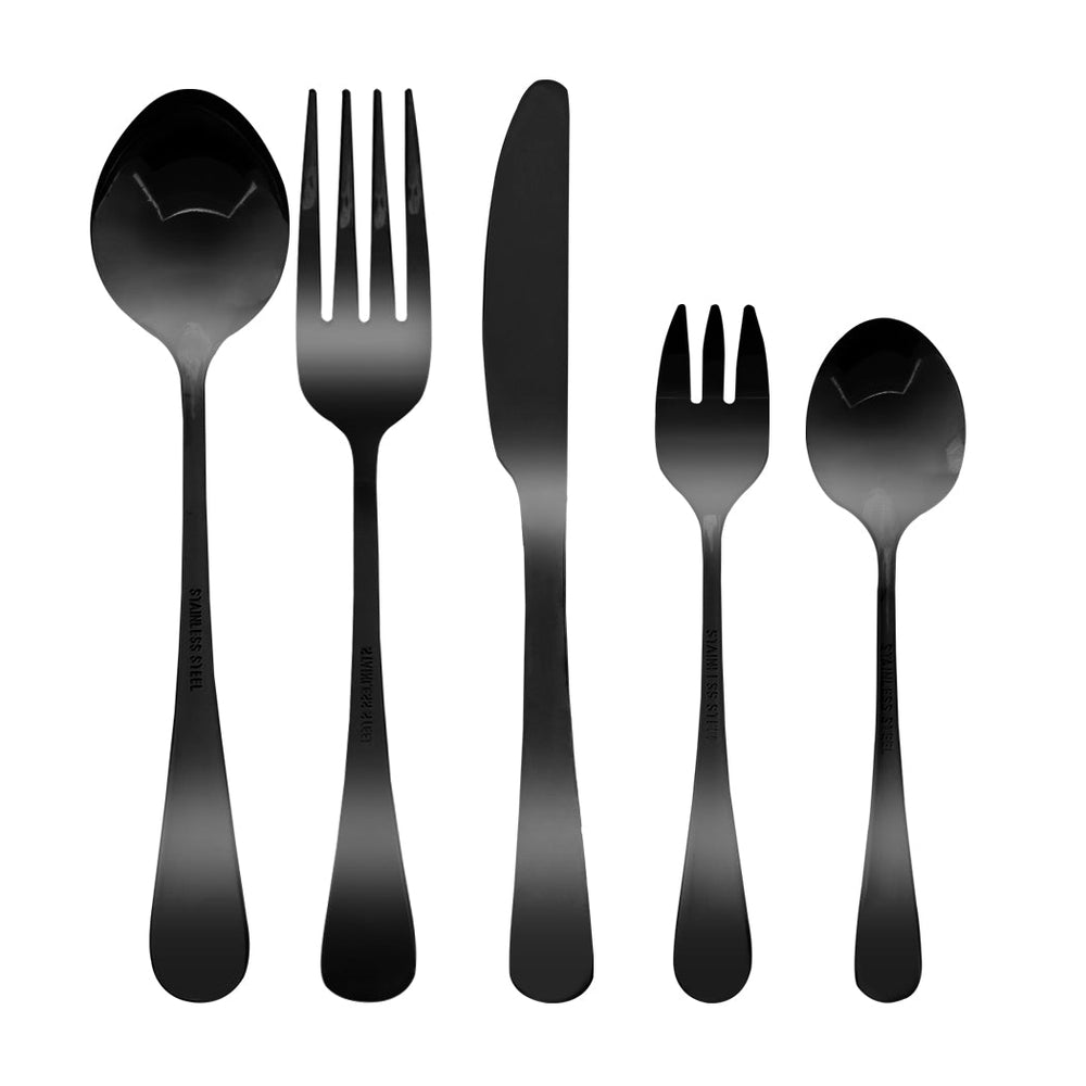 Stainless Steel Cutlery Set Travel Knife Fork Spoon Black Child Tableware 30pcs