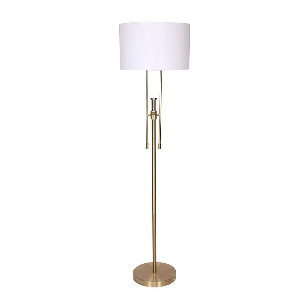 Sarantino Metal Height-Adjustable Floor Lamp Brushed Gold Finish with Drum Shade