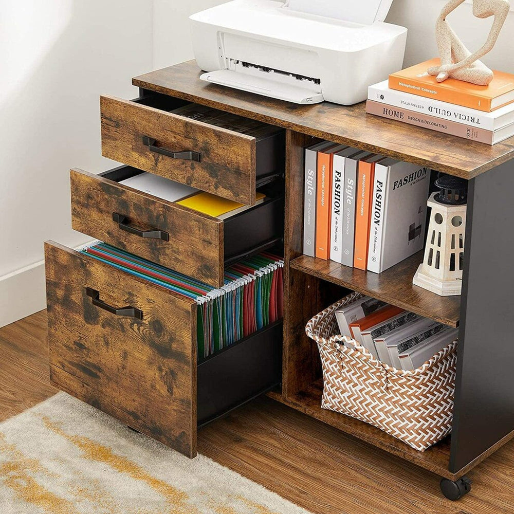 VASAGLE 3 Drawer Filing Cabinet Storage Drawers Wood Study Office School File Cupboard