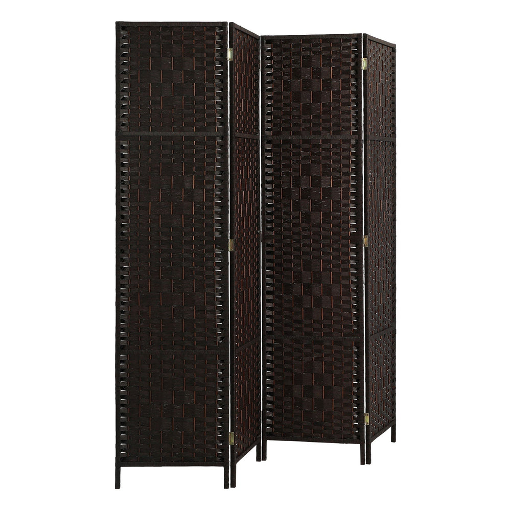 Oikiture 4 Panel Room Divider Screen Privacy Dividers Woven Wood Folding Brown