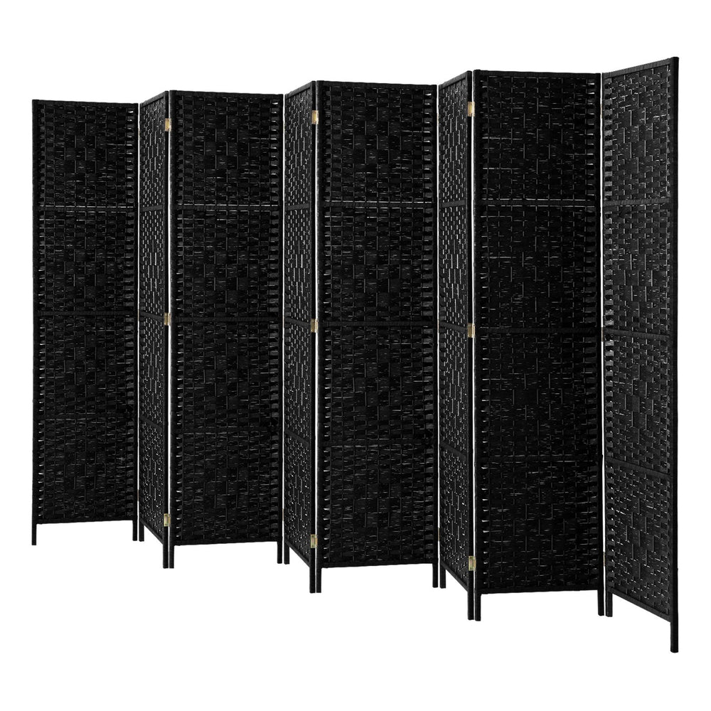 Oikiture 8 Panel Room Divider Screen Privacy Dividers Woven Wood Folding Black
