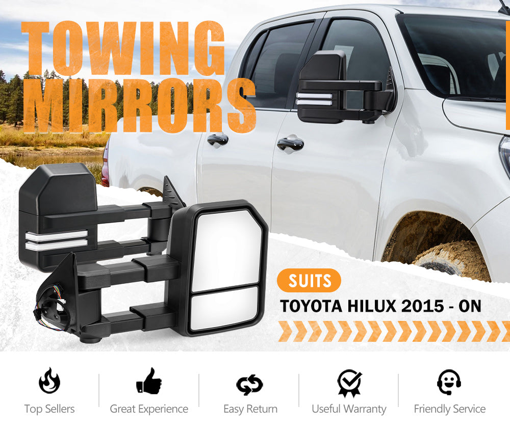 San Hima Extendable Towing Mirrors for Toyota Hilux 2015-On