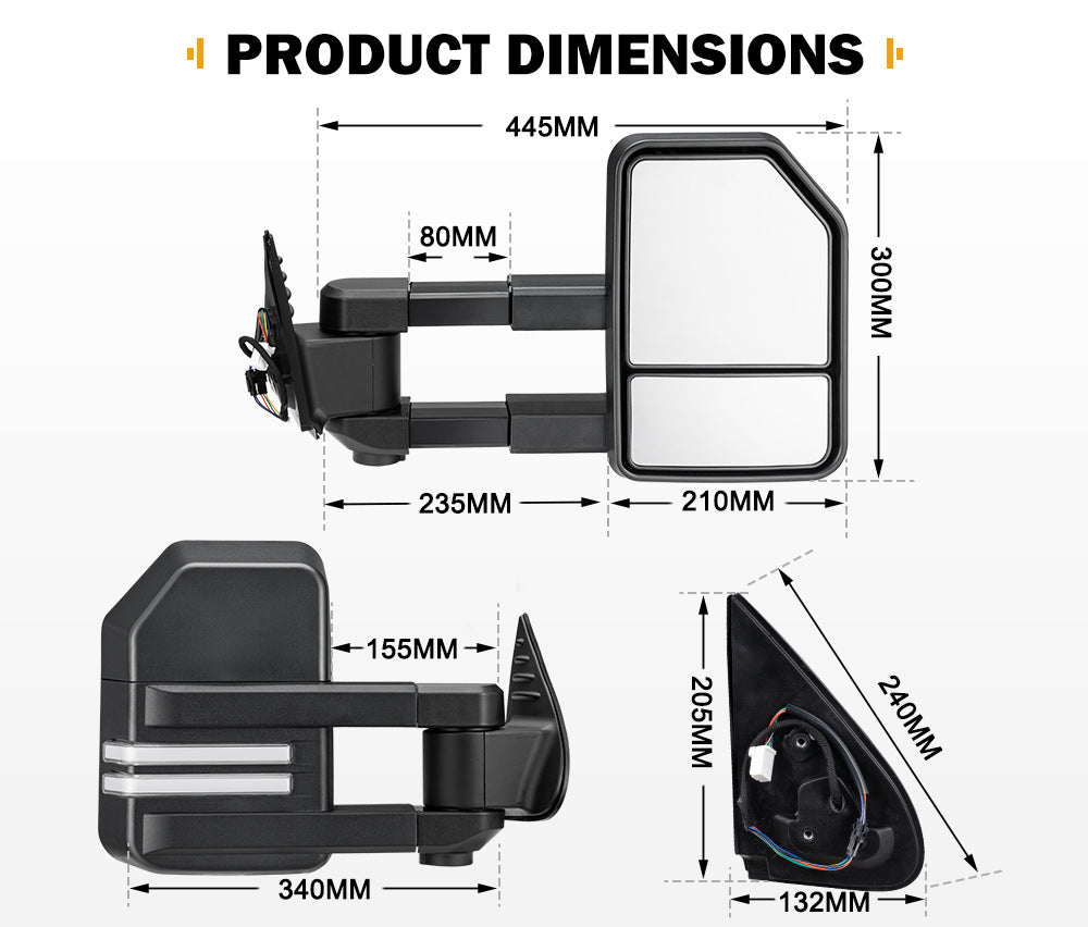 San Hima Extendable Towing Mirrors for Toyota Hilux 2015-On