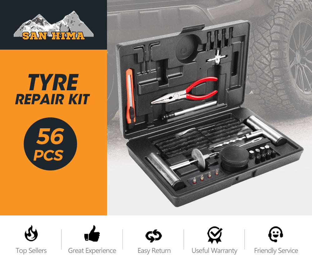 56PCS Tyre Puncture Repair Recovery Kit Heavy Duty 4WD Offroad Plugs Tubeless