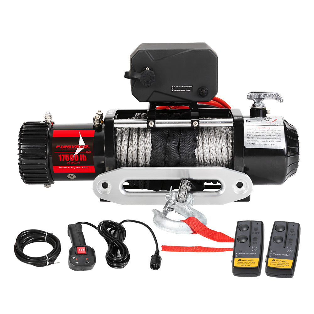 Fieryred 17500LBS 12V Wireless Electric Winch Synthetic Rope 4WD Recovery Truck