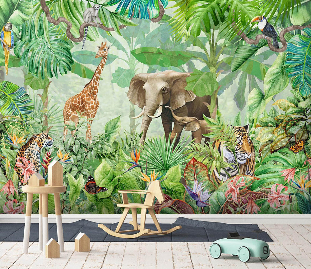 3D Hand Draw Forest Animals 002 Wallpaper Murals
