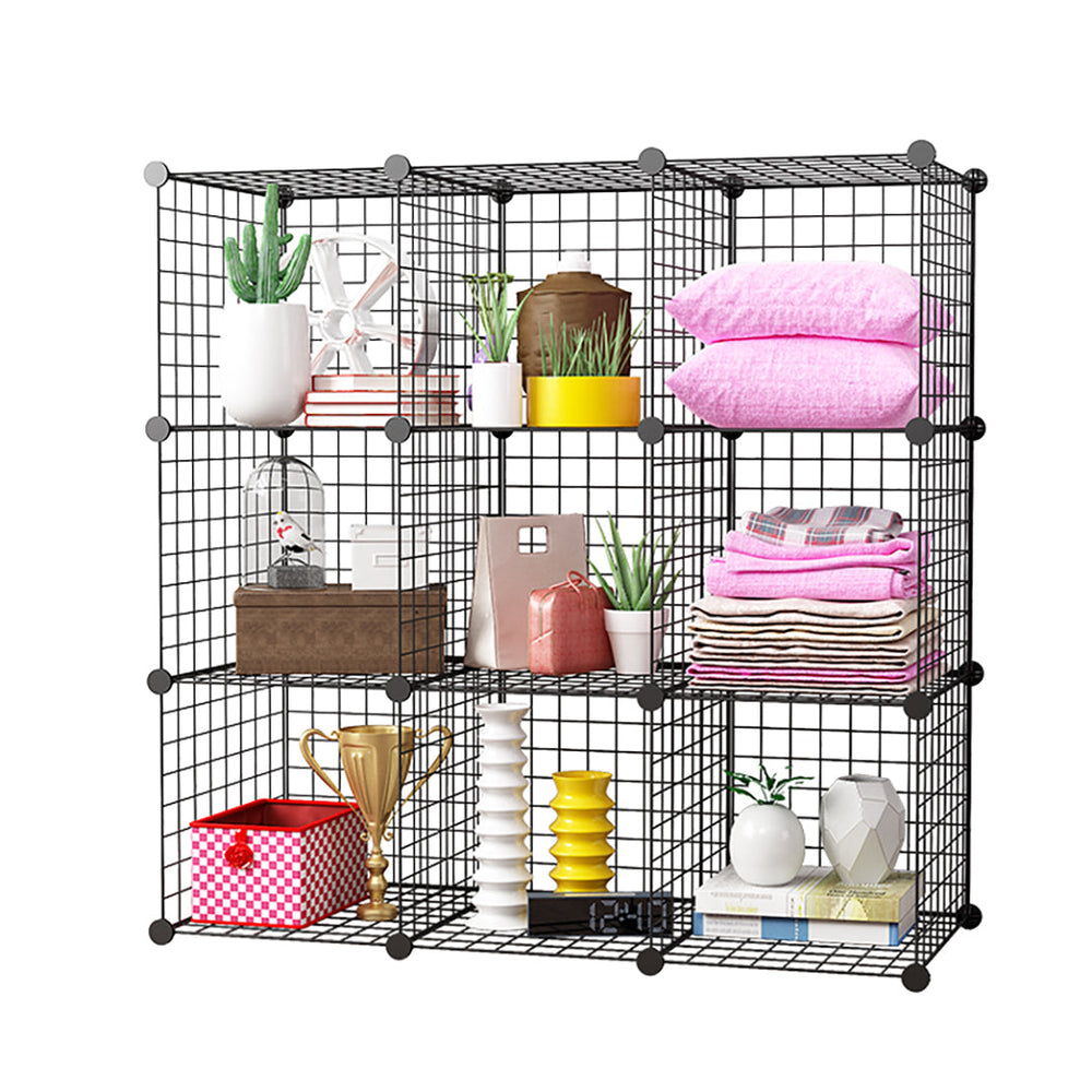 SOGA Black Portable 9-Cube Storage Organiser Foldable DIY Modular Grid Space Saving Shelf