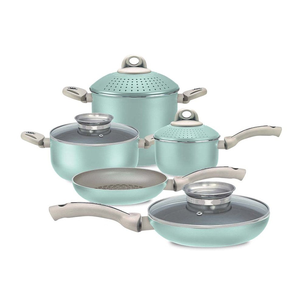 Pensofal 9pc Set, 2 Frypans, PastasiBaby/Family, Saucepan, GlassLids, Tiffany Blue