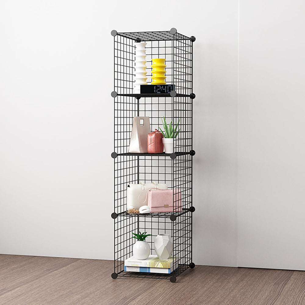 SOGA Black Portable 4 Tier Cube Storage Organiser Foldable DIY Modular Grid Space Saving Shelf