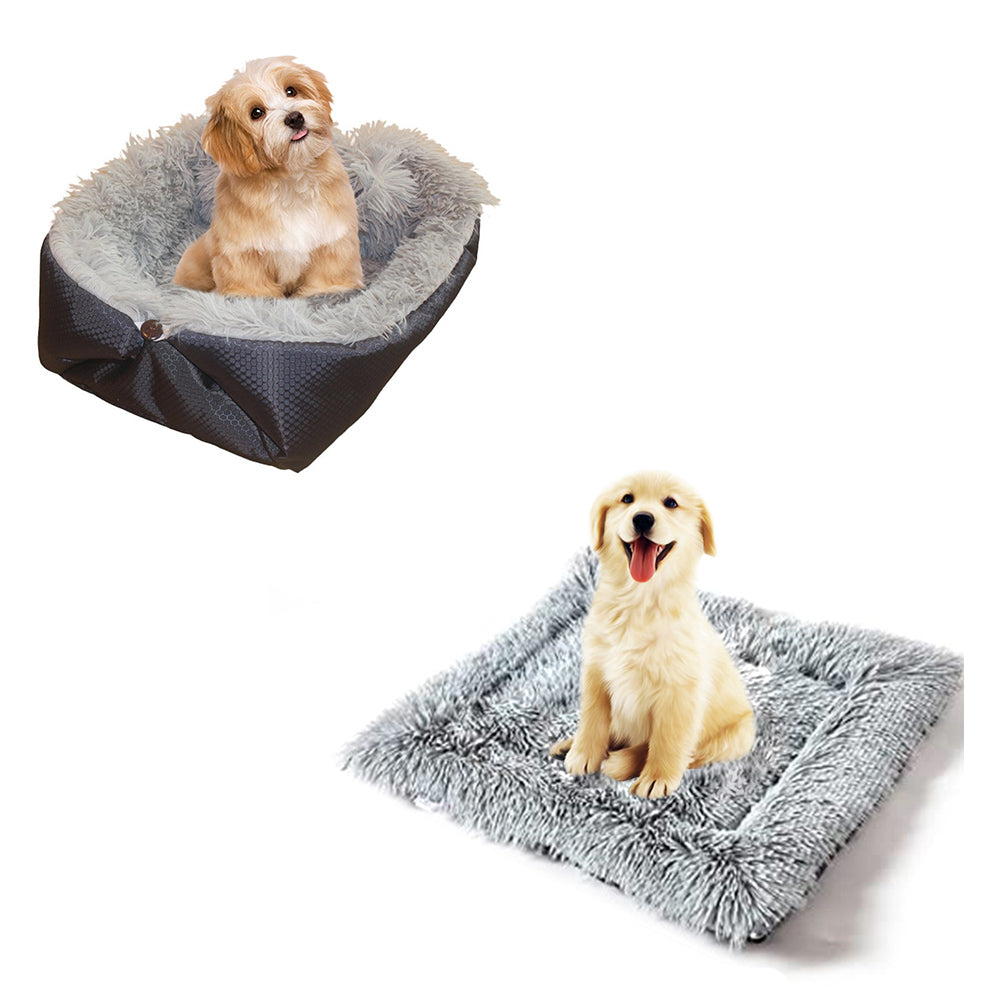 SOGA Black Dual-purpose Cushion Nest Cat Dog Bed Warm Plush Kennel Mat Pet Home Travel Essentials