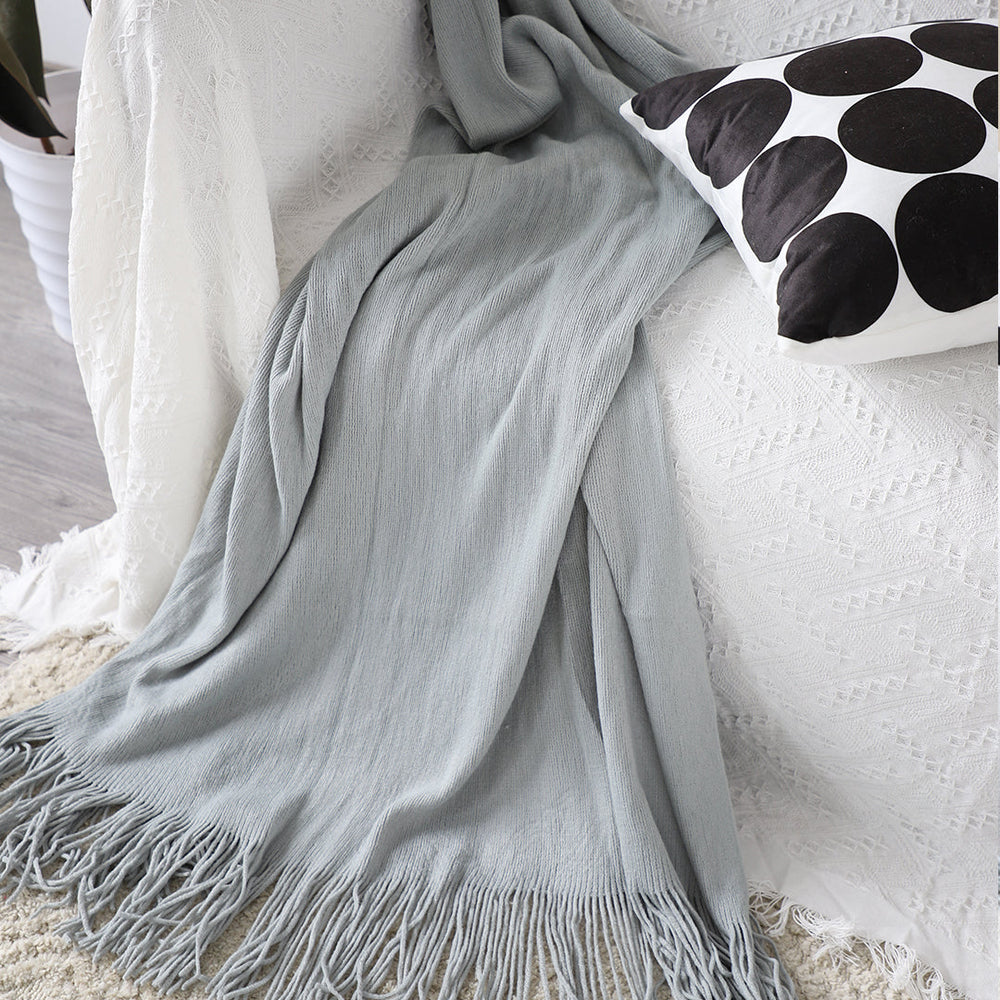 SOGA 2X Grey Acrylic Knitted Throw Blanket Solid Fringed Warm Cozy Woven Cover Couch Bed Sofa Home Decor