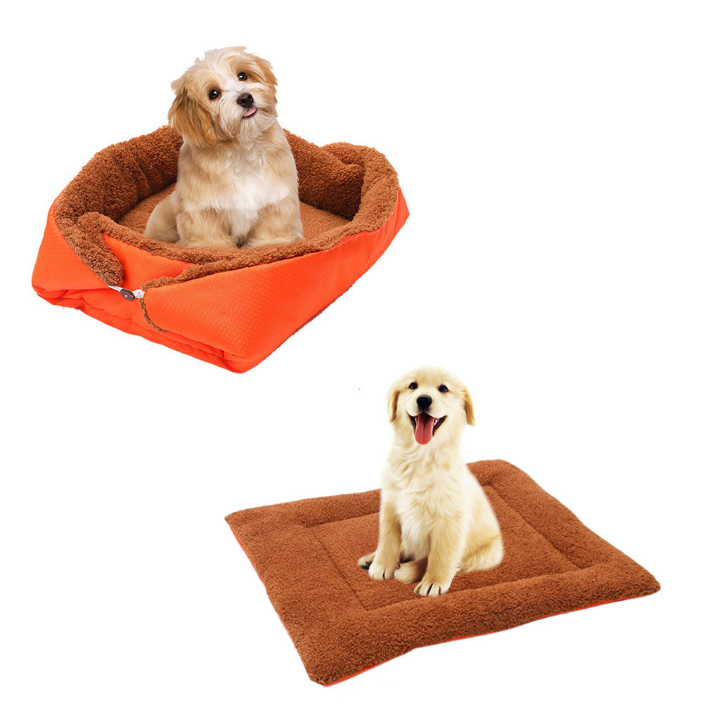 SOGA Orange Dual-purpose Cushion Nest Cat Dog Bed Warm Plush Kennel Mat Pet Home Travel Essentials