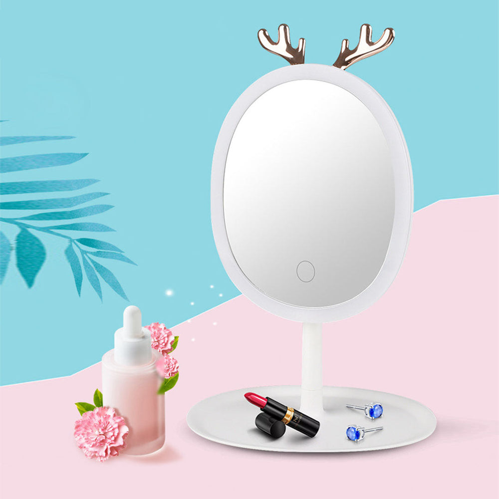 SOGA 2X White Antler LED Light Makeup Mirror Tabletop Vanity Home Decor