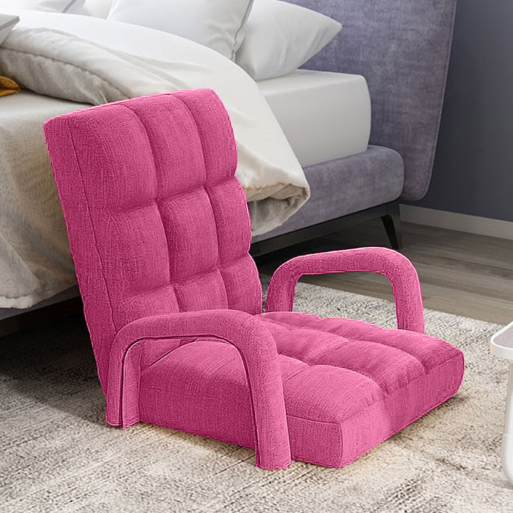 SOGA Foldable Lounge Cushion Adjustable Floor Lazy Recliner Chair with Armrest Pink