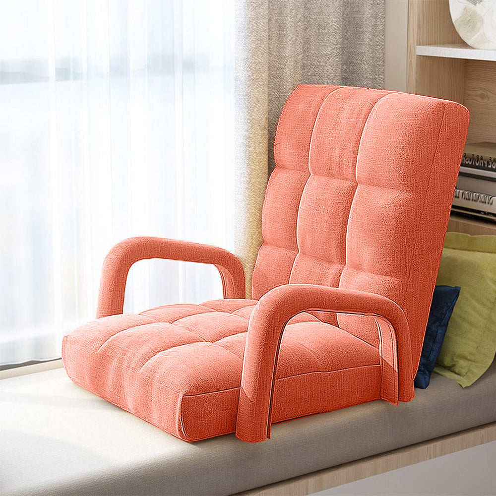 SOGA Foldable Lounge Cushion Adjustable Floor Lazy Recliner Chair with Armrest Orange