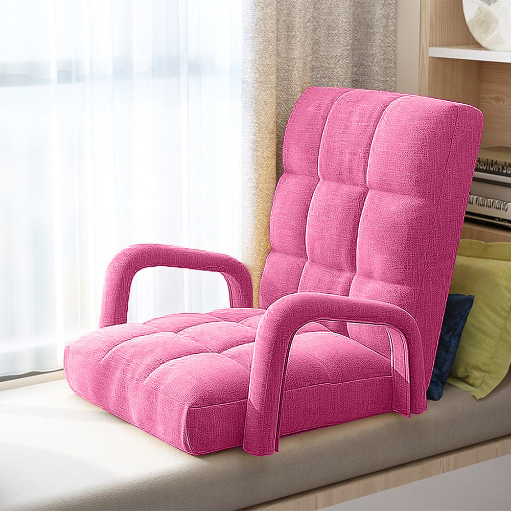 SOGA 2X Foldable Lounge Cushion Adjustable Floor Lazy Recliner Chair with Armrest Pink