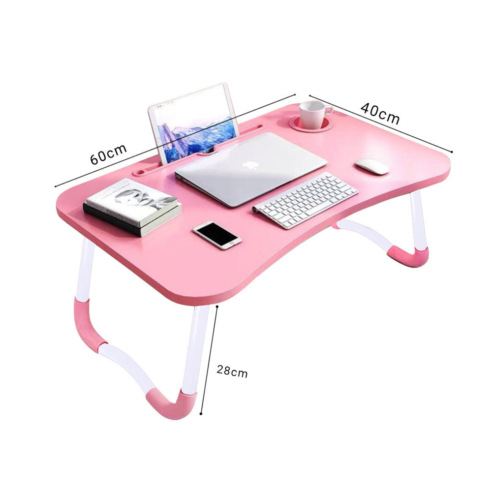 SOGA Pink Portable Bed Table Adjustable Folding Mini Desk Notebook Stand Card Slot Holder with Cup-Holder Home Decor