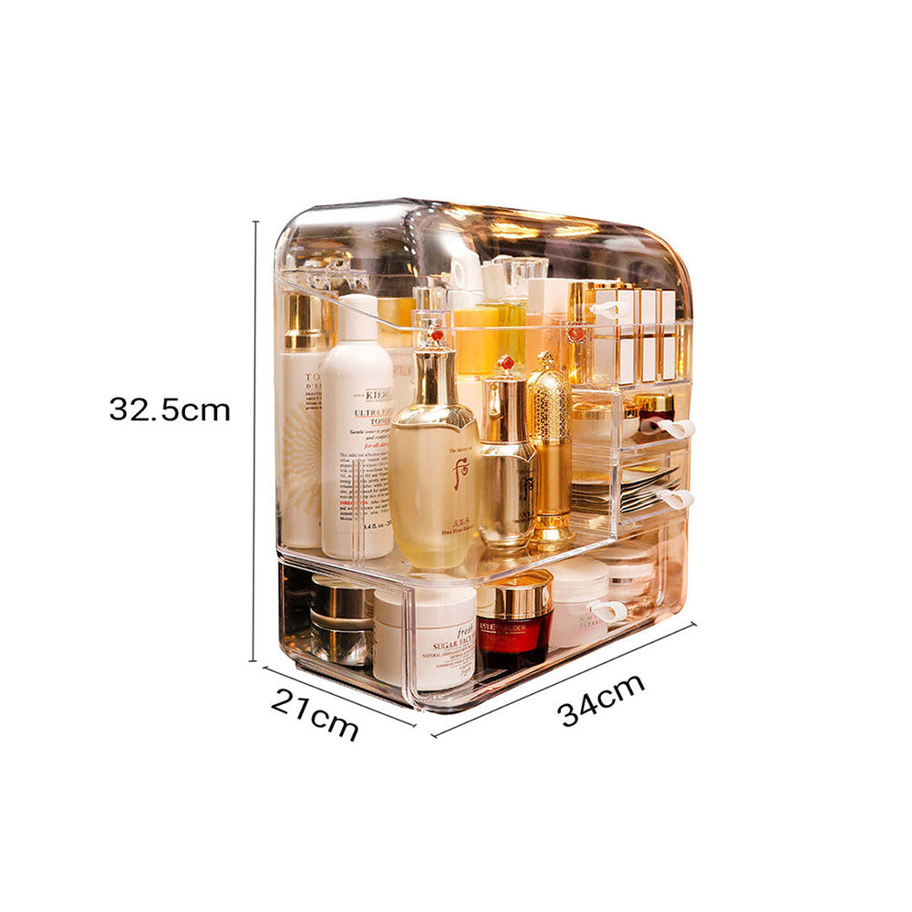 SOGA Transparent Cosmetic Storage Box Clear Makeup Skincare Holder with Lid Drawers Waterproof  Dustproof Organiser