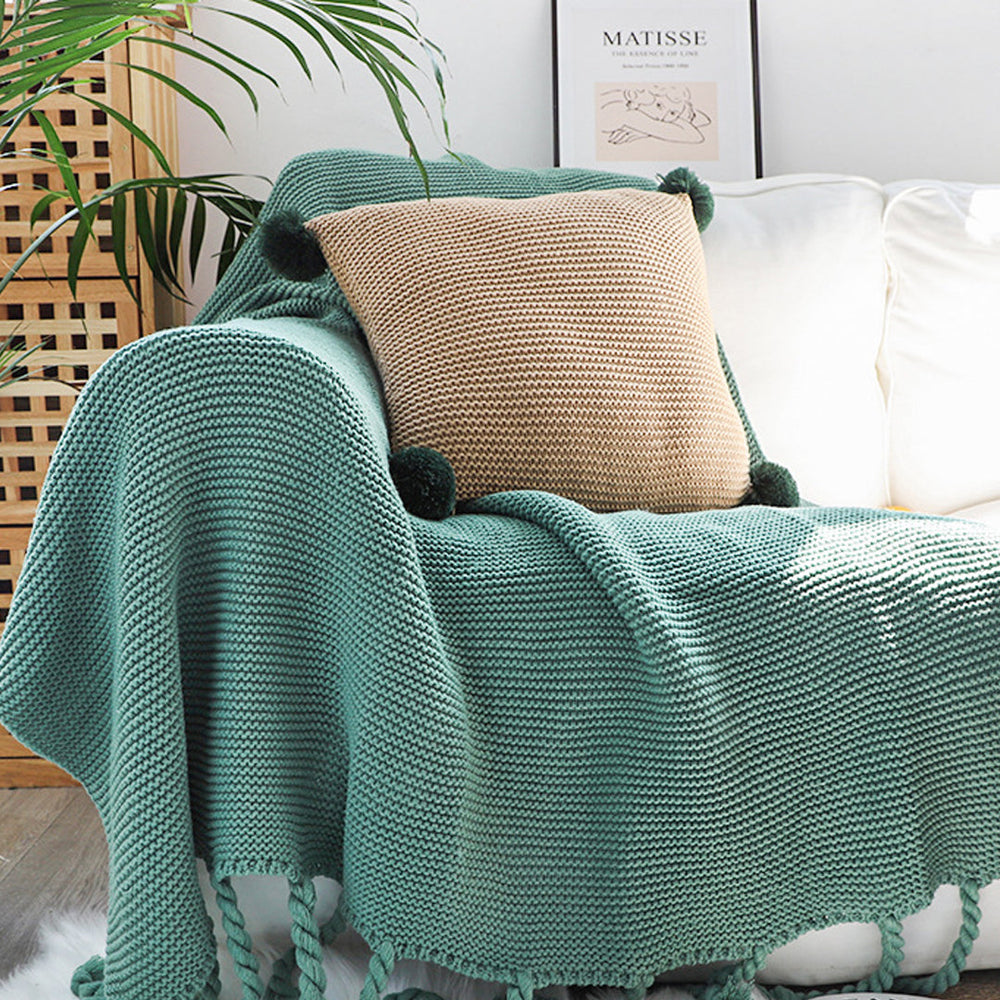 SOGA 2X Green Tassel Fringe Knitting Blanket Warm Cozy Woven Cover Couch Bed Sofa Home Decor