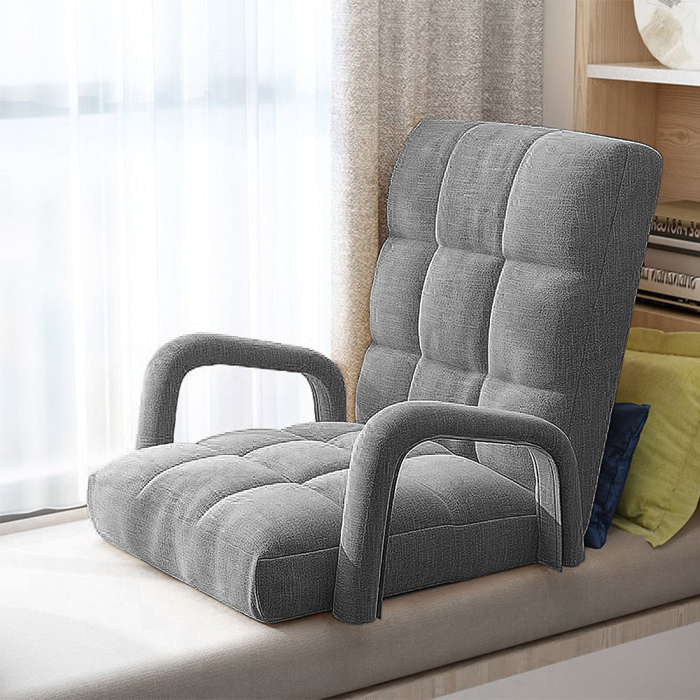 SOGA 2X Foldable Lounge Cushion Adjustable Floor Lazy Recliner Chair with Armrest Grey