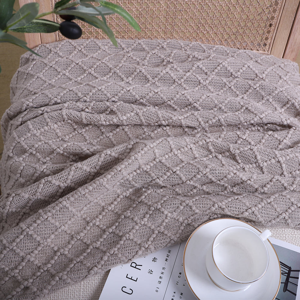 SOGA 2X Coffee Diamond Pattern Knitted Throw Blanket Warm Cozy Woven Cover Couch Bed Sofa Home Decor with Tassels