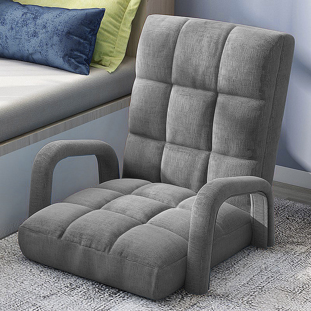 SOGA 2X Foldable Lounge Cushion Adjustable Floor Lazy Recliner Chair with Armrest Grey