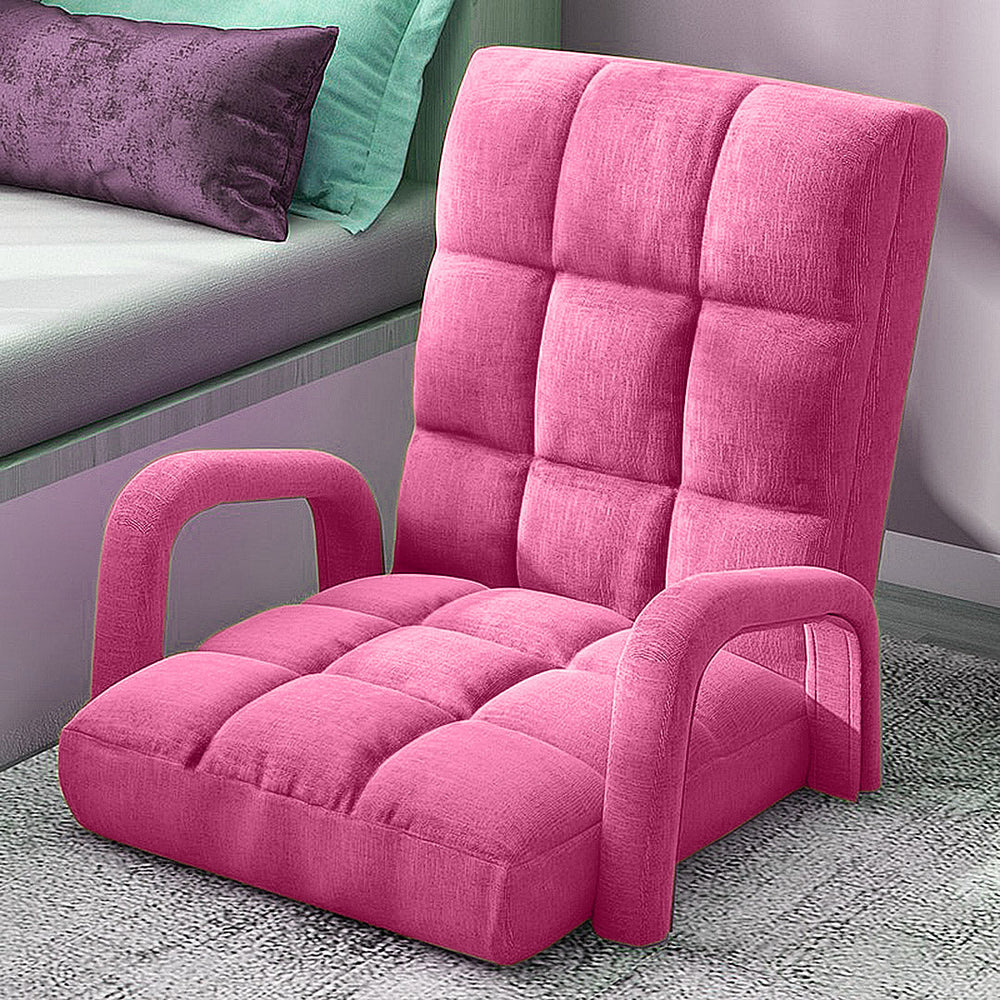 SOGA 4X Foldable Lounge Cushion Adjustable Floor Lazy Recliner Chair with Armrest Pink