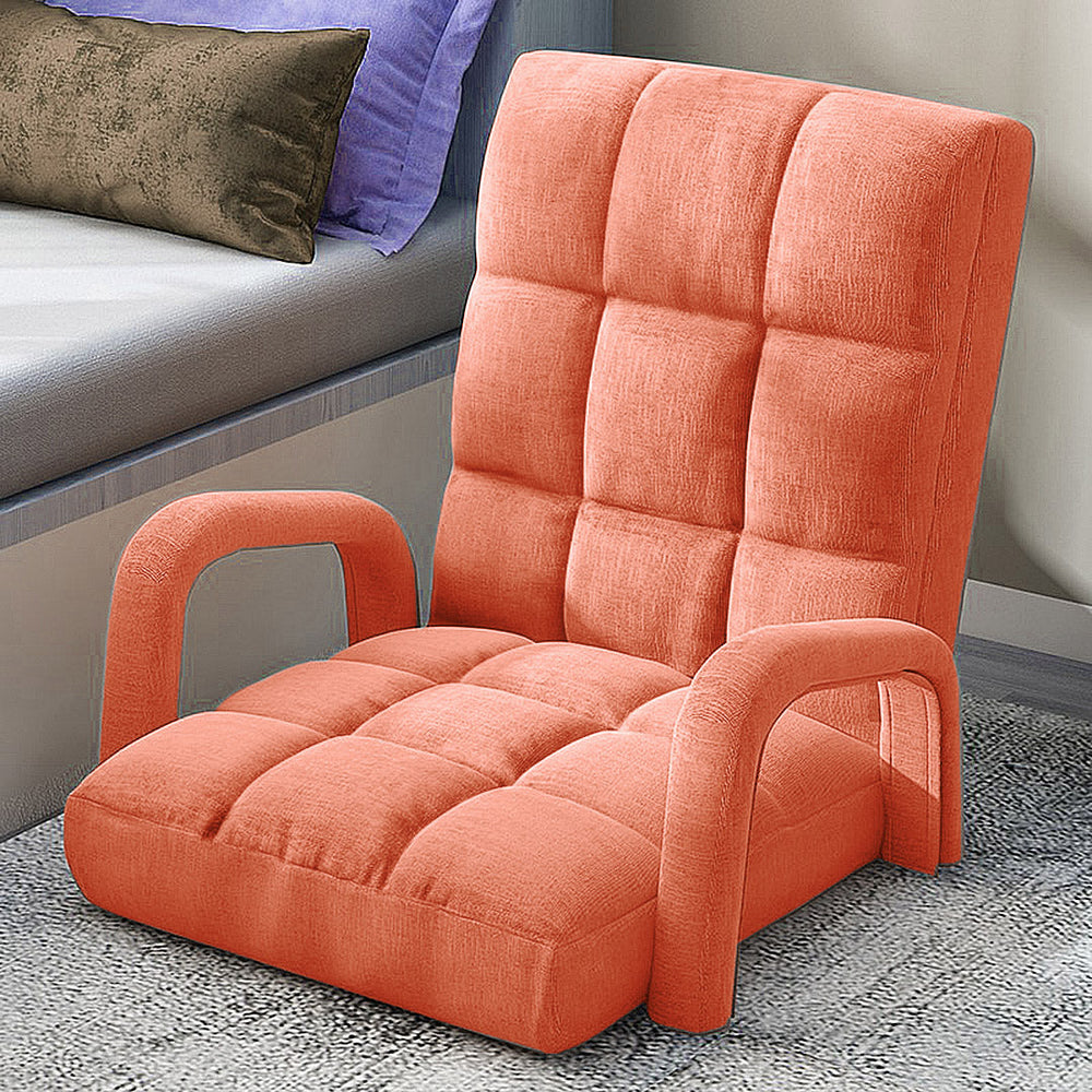 SOGA 2X Foldable Lounge Cushion Adjustable Floor Lazy Recliner Chair with Armrest Orange