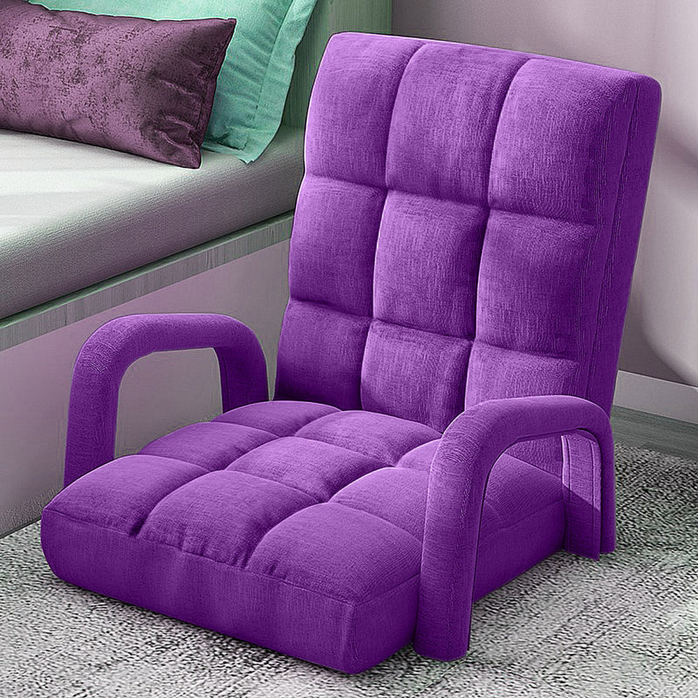 SOGA 2X Foldable Lounge Cushion Adjustable Floor Lazy Recliner Chair with Armrest Purple