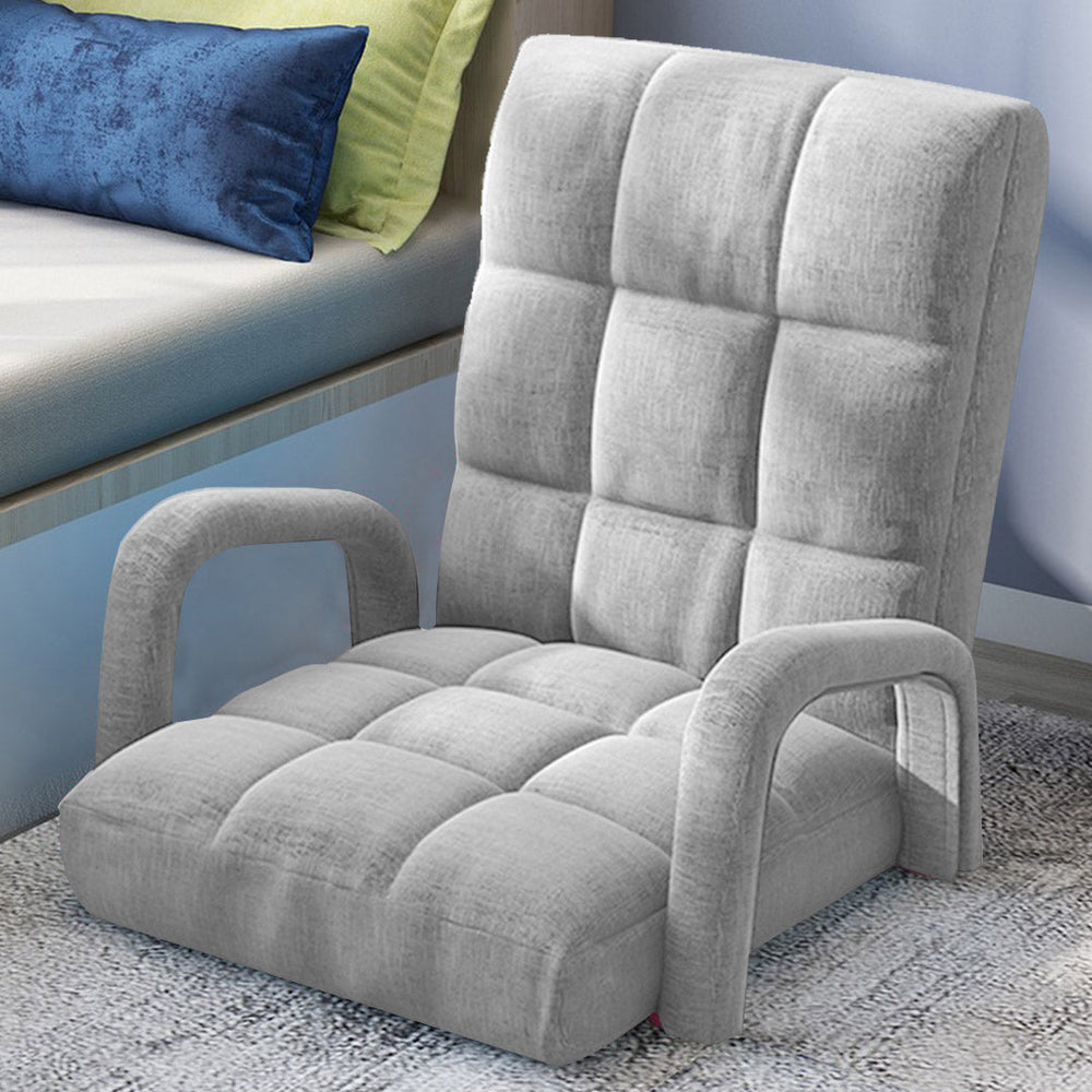 SOGA 2X Foldable Lounge Cushion Adjustable Floor Lazy Recliner Chair with Armrest Grey