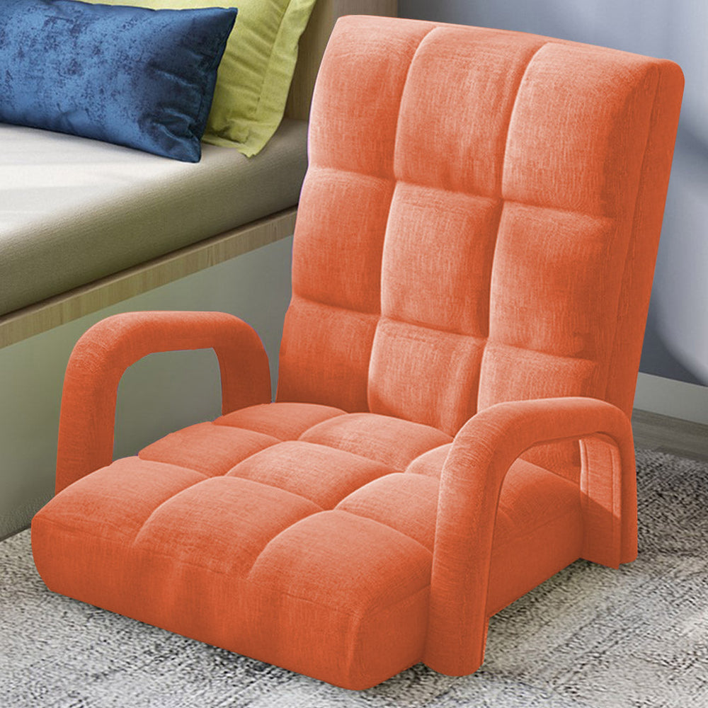 SOGA Foldable Lounge Cushion Adjustable Floor Lazy Recliner Chair with Armrest Orange