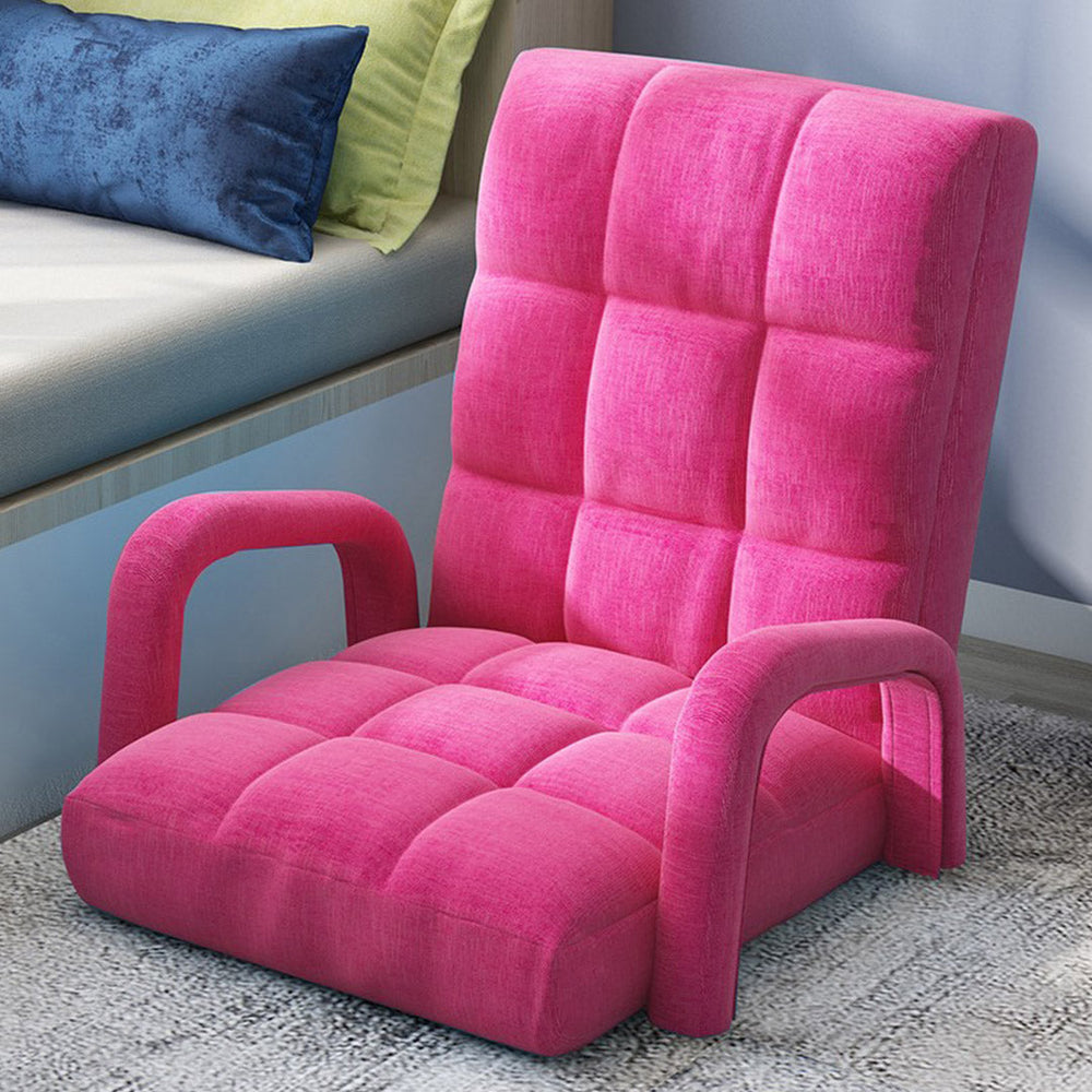 SOGA 4X Foldable Lounge Cushion Adjustable Floor Lazy Recliner Chair with Armrest Pink