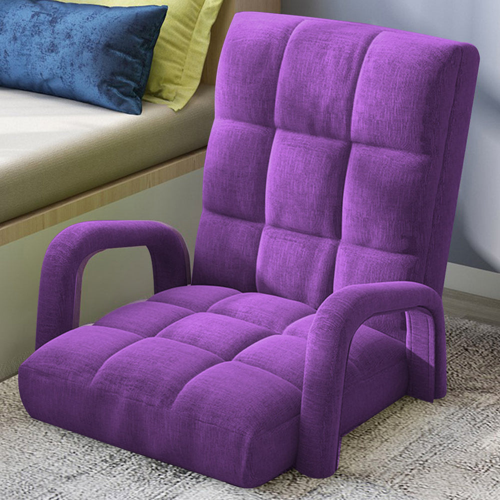 SOGA 4X Foldable Lounge Cushion Adjustable Floor Lazy Recliner Chair with Armrest Purple