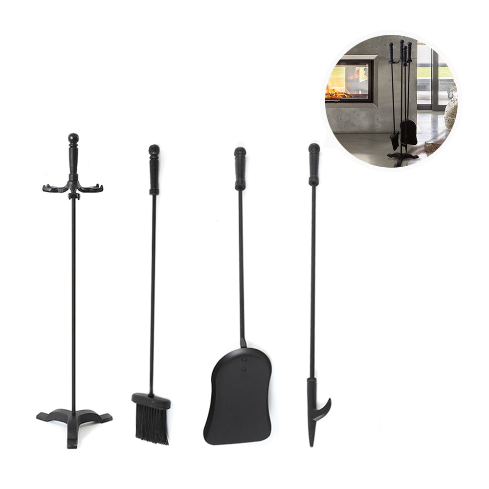 Traderight Fireplace Tool Set 4 PC Fire Place Poker Brush Shovel Stand Cast Iron