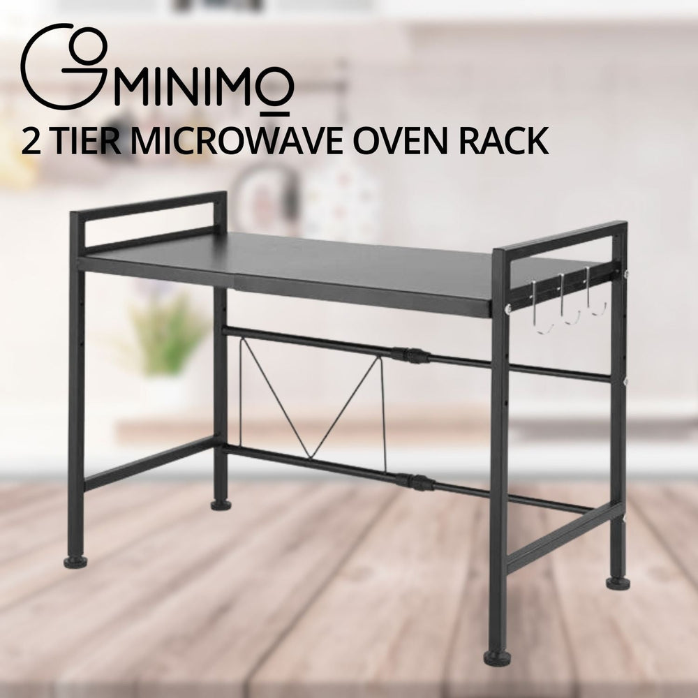 GOMINIMO 2 Tier Expandable Kitchen Shelf Stand Microwave Oven Rack - Black