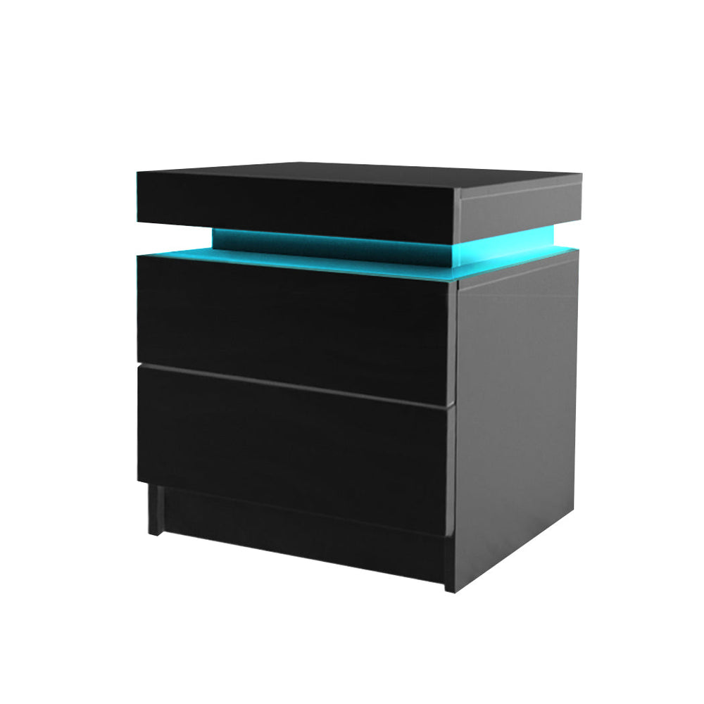 Levede Bedside Tables Side Table 2 Drawers RGB LED High Gloss Nightstand Cabinet