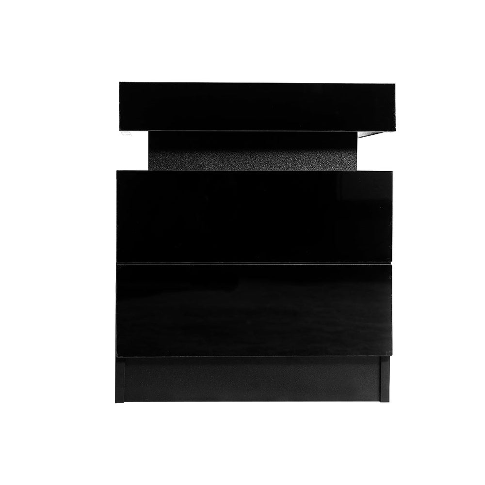 Levede Bedside Tables Side Table 2 Drawers RGB LED High Gloss Nightstand Cabinet