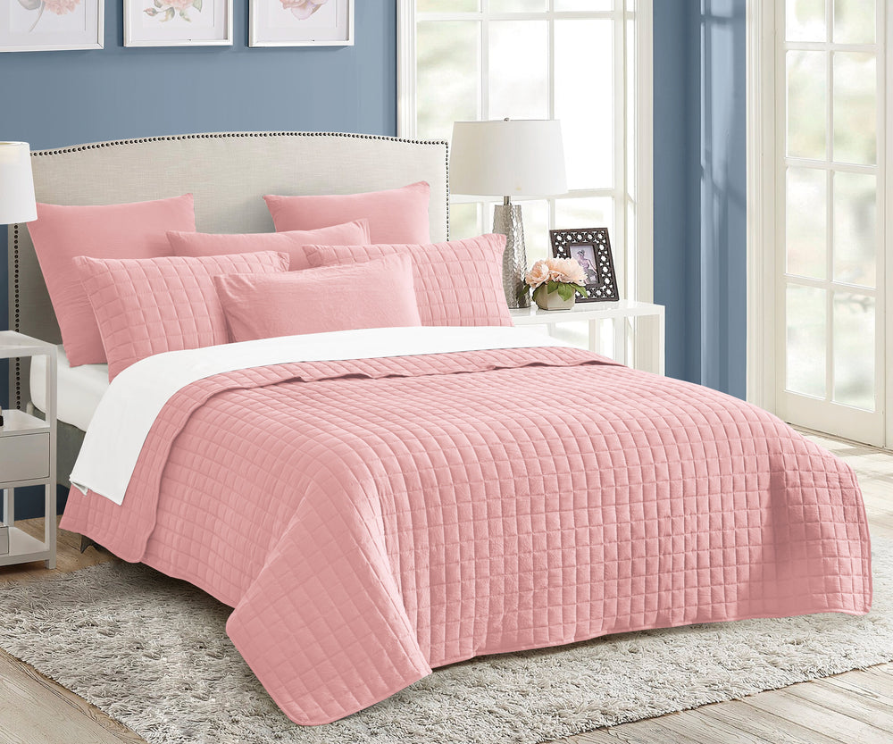 Abhomefashion 7 Piece Vintage Stone Wash Comforter/Bedspread/Coverlet Set King Nude Pink