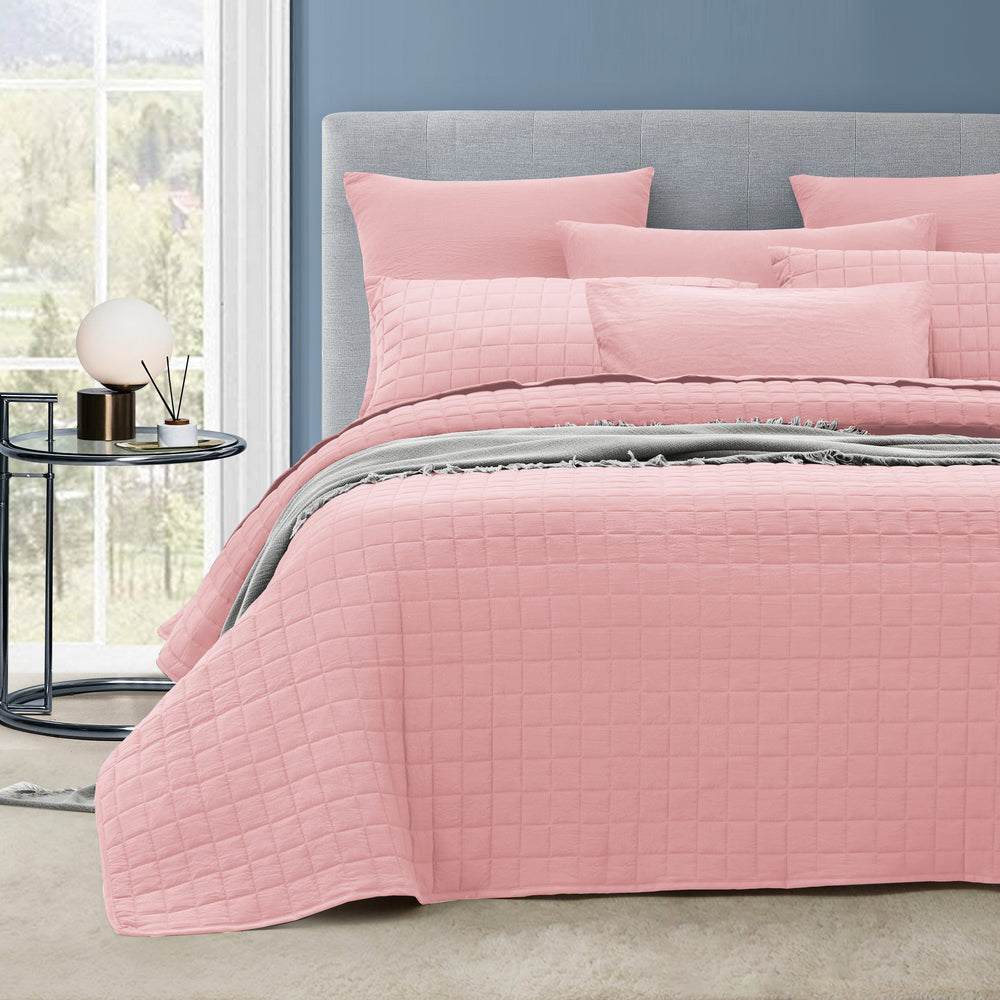 Abhomefashion 7 Piece Vintage Stone Wash Comforter/Bedspread/Coverlet Set King Nude Pink