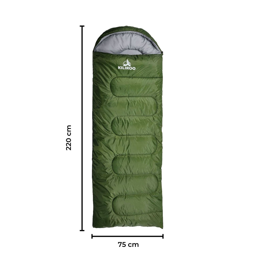 KILIROO 500GSM Outdoor Camping Hiking Single Thermal Sleeping Bag - Army Green