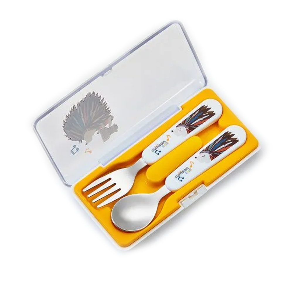 Cuitisan Infant Spoon &amp; Fork Set with Case Yellow
