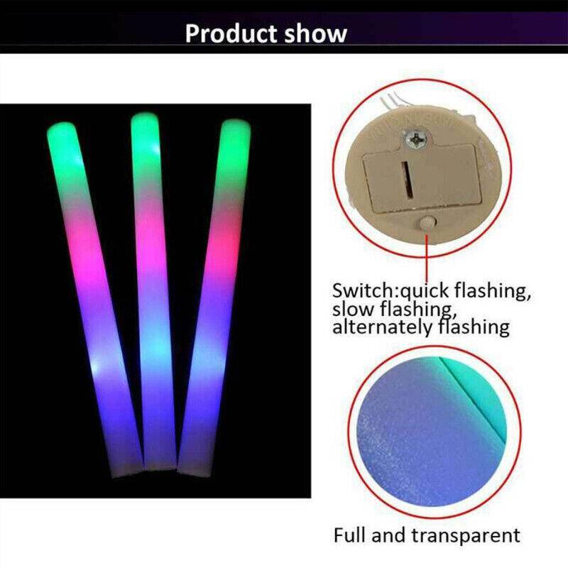 100 Pack  LED Foam Sticks RGB Thunder Wand Glow Sticks Flashing Light –  Coles Best Buys Online Exclusives