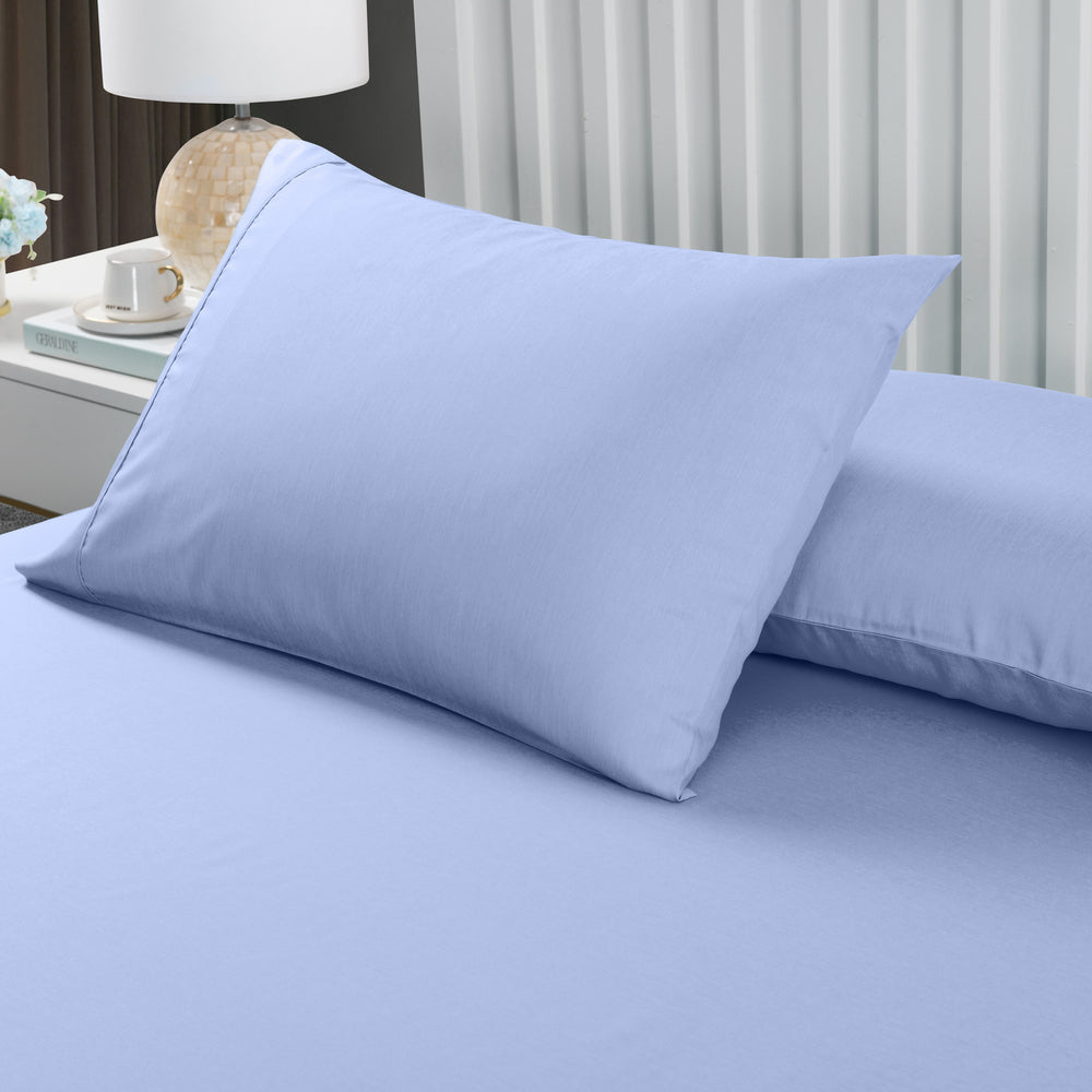 Royal Comfort 2000TC 3 Piece Fitted Sheet and Pillowcase Set Bamboo Cooling King Light Blue