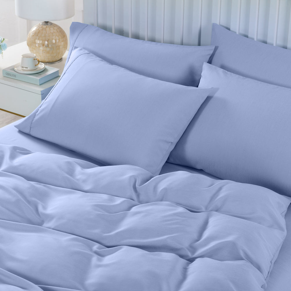 Royal Comfort 2000TC 6 Piece Bamboo Sheet &amp; Quilt Cover Set Cooling Breathable Double Light Blue