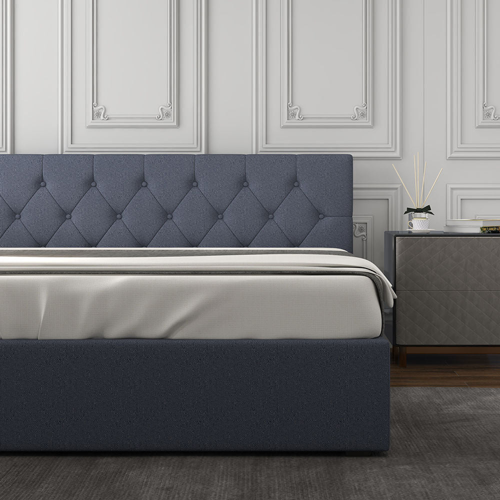 Milano Capri Luxury Gas Lift Bed Frame Base And Headboard With Storage King Single Charcoal