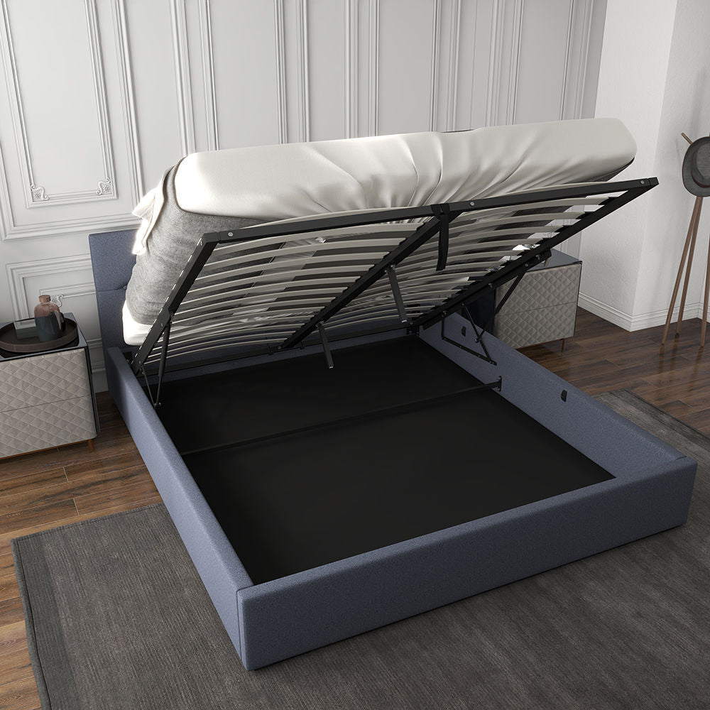 Milano Capri Luxury Gas Lift Bed Frame Base And Headboard With Storage King Single Charcoal