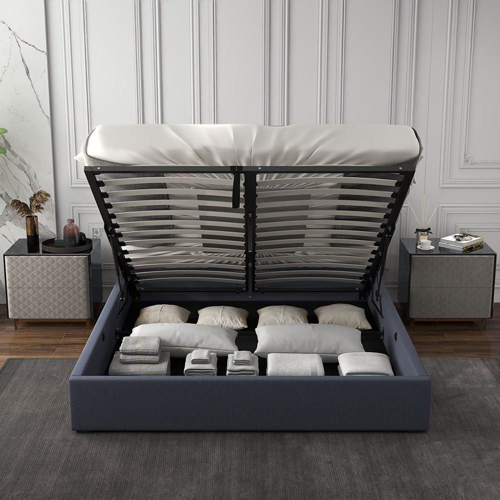 Milano Capri Luxury Gas Lift Bed Frame Base And Headboard With Storage King Single Charcoal