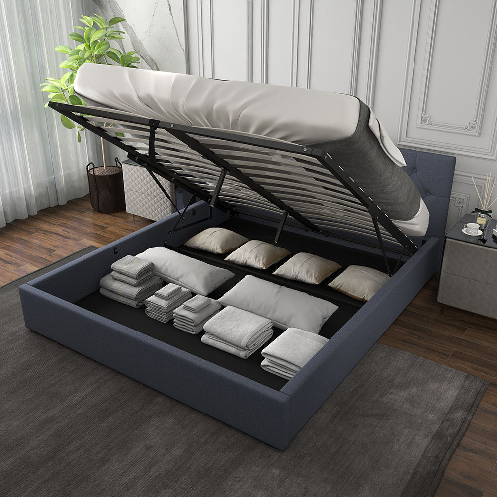 Milano Capri Luxury Gas Lift Bed Frame Base And Headboard With Storage King Single Charcoal