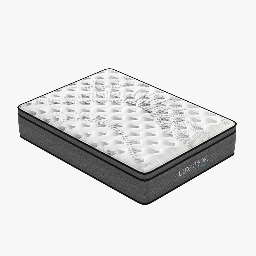 Luxopedic Pocket Spring Mattress 5 Zone 32CM Euro Top Memory Foam Medium Firm Single White, Grey