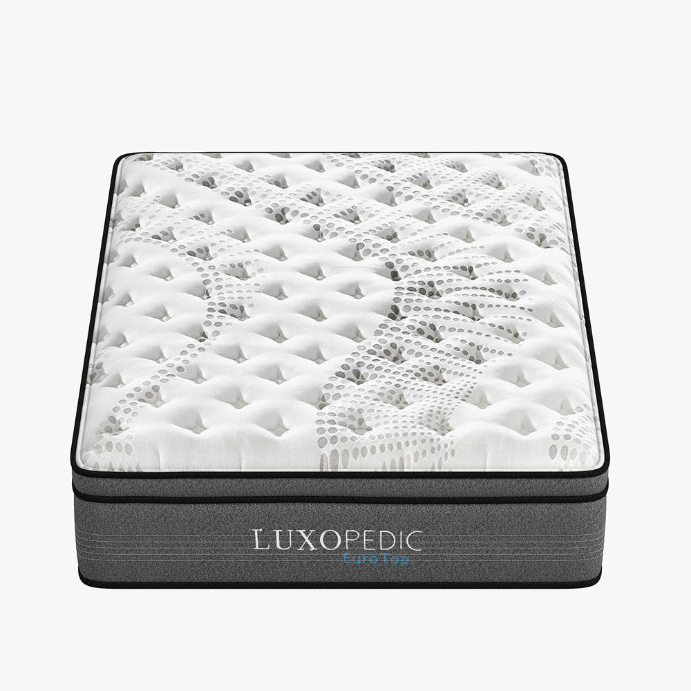 Luxopedic Pocket Spring Mattress 5 Zone 32CM Euro Top Memory Foam Medium Firm Queen White, Grey